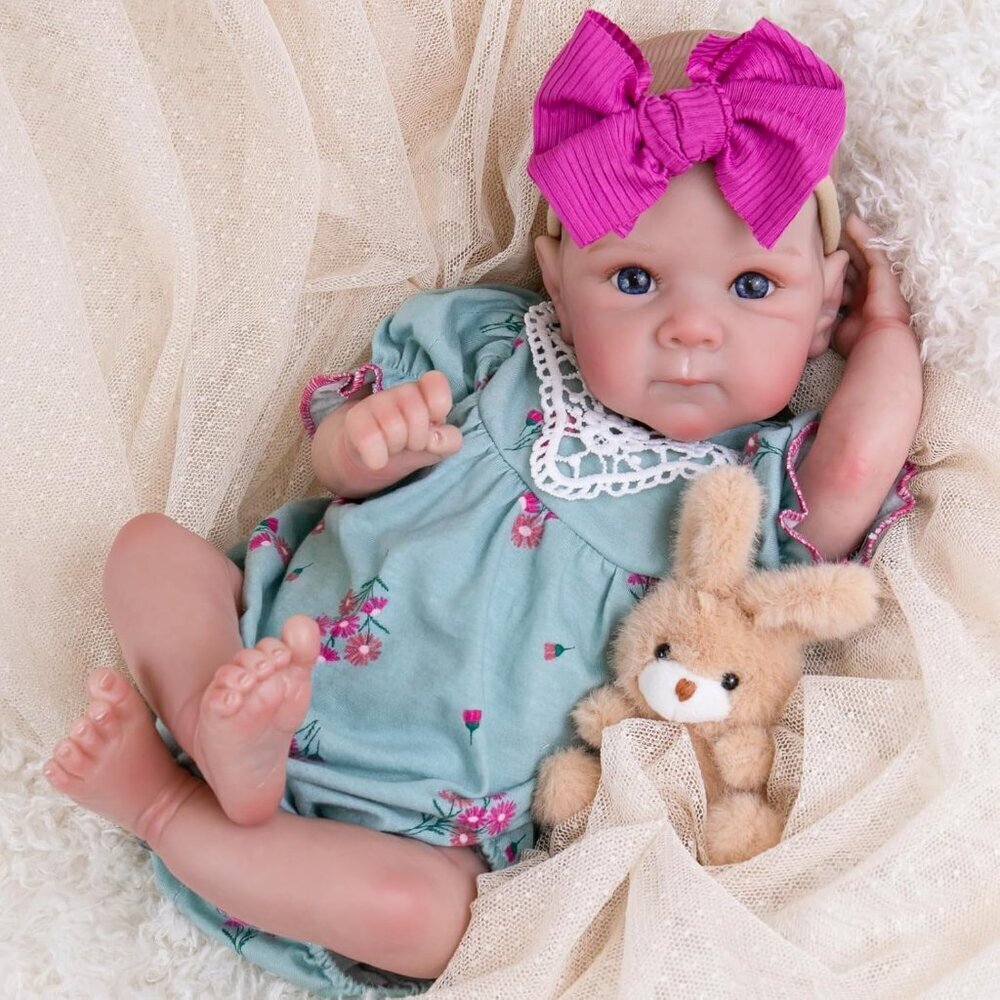 20 Inches Rose Red Realistic Newborn Soft Cloth Body Doll And Feeding Set